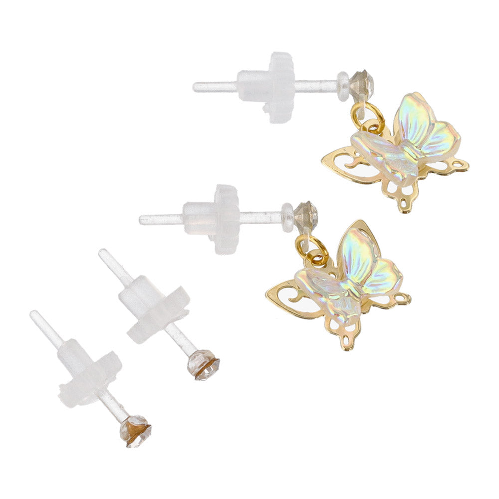 Iridescent Butterfly Plastic Earring Set