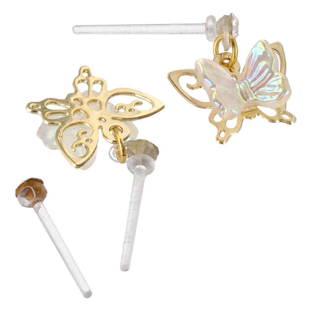 Iridescent Butterfly Plastic Earring Set