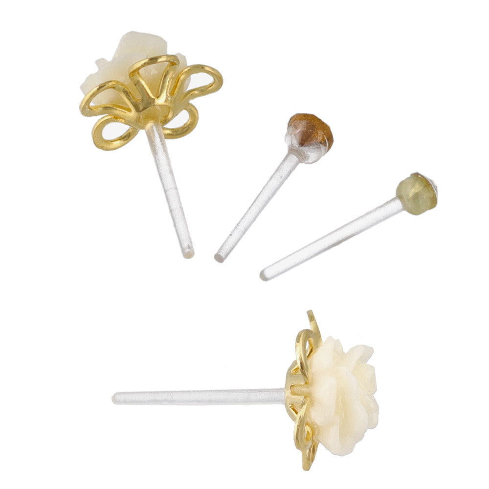 Rose and Stone Plastic Earring Set