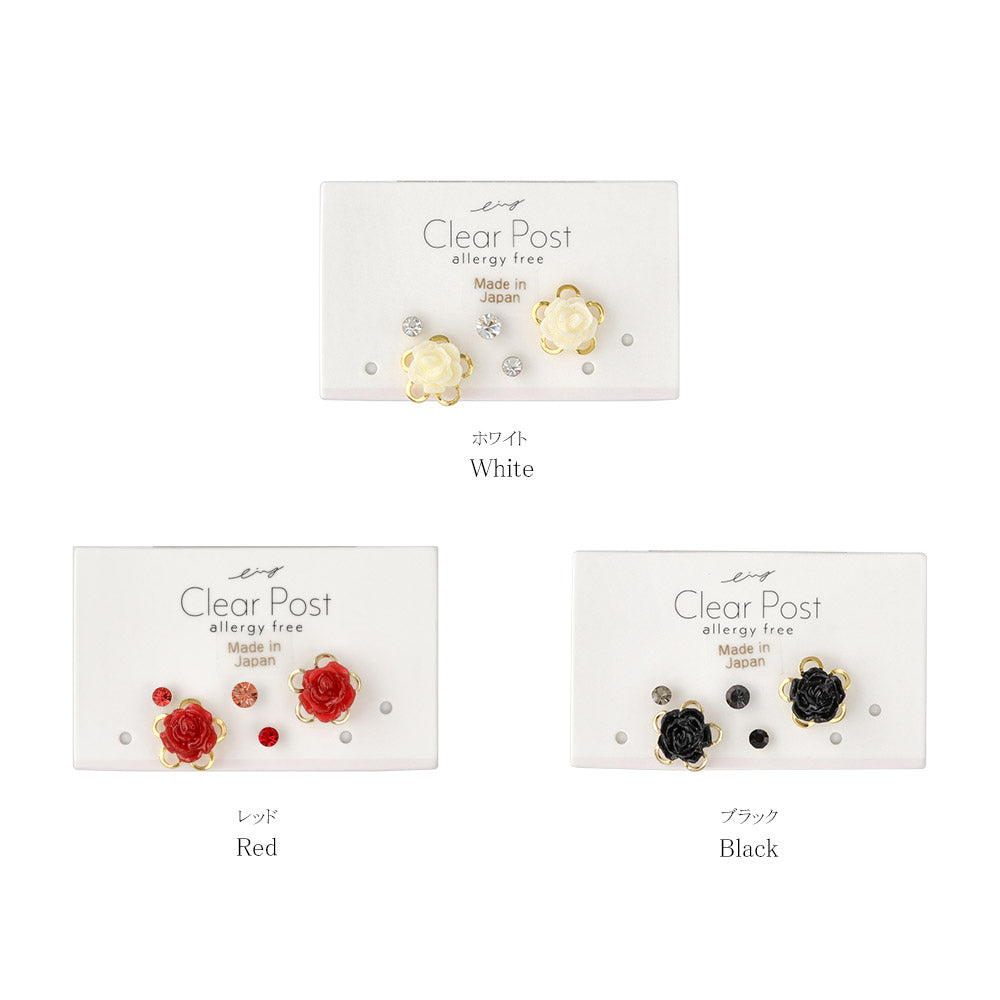 Rose and Stone Plastic Earring Set