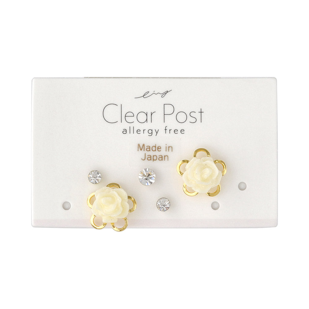 Rose and Stone Plastic Earring Set