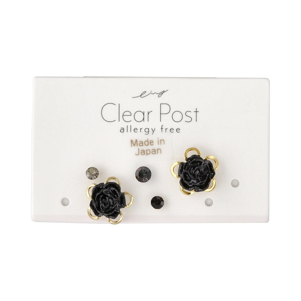 Rose and Stone Plastic Earring Set