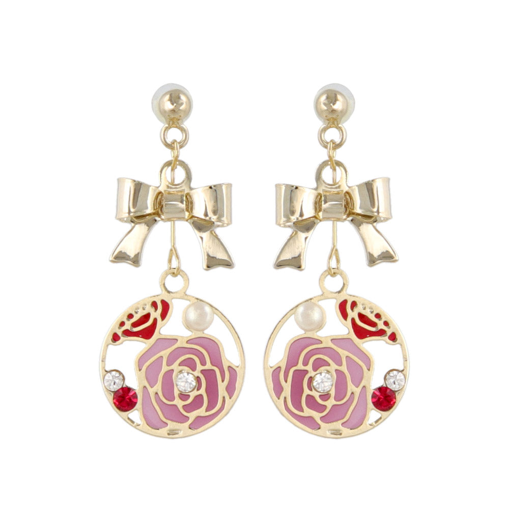 Bow and Rose Plastic Earrings