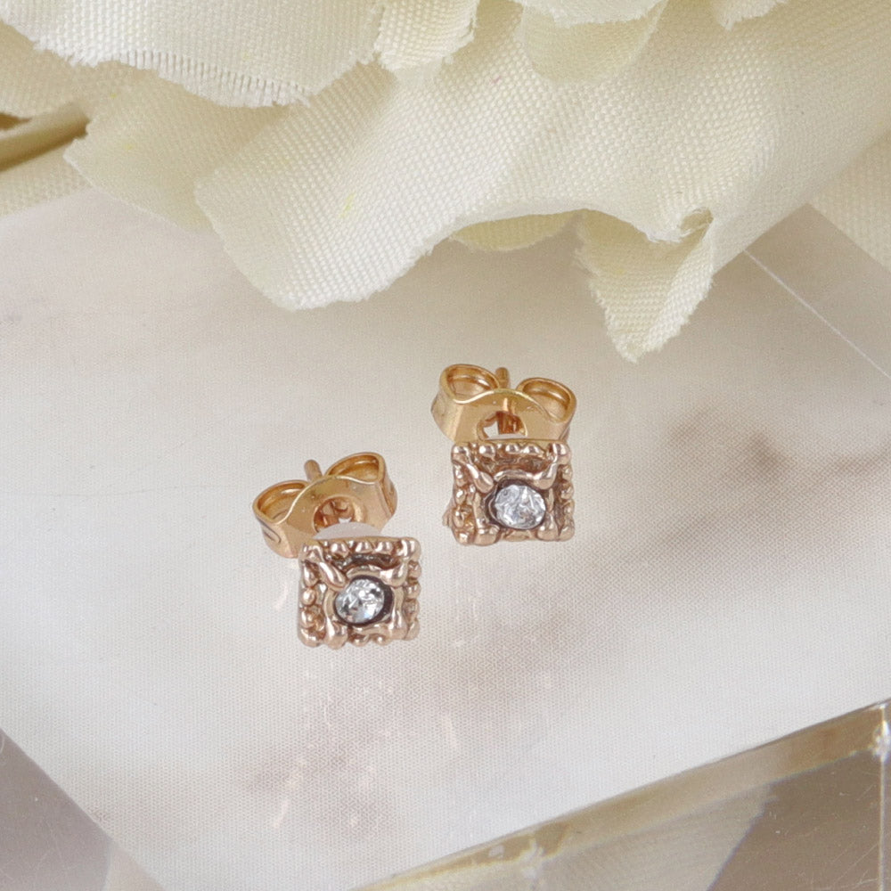 Pink Gold Tone Square Studs - osewaya