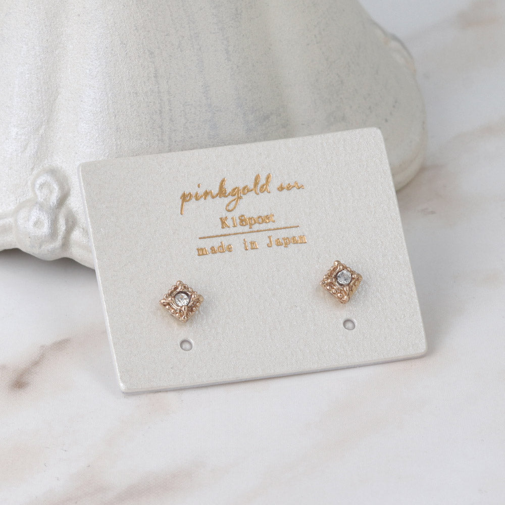 Pink Gold Tone Square Studs