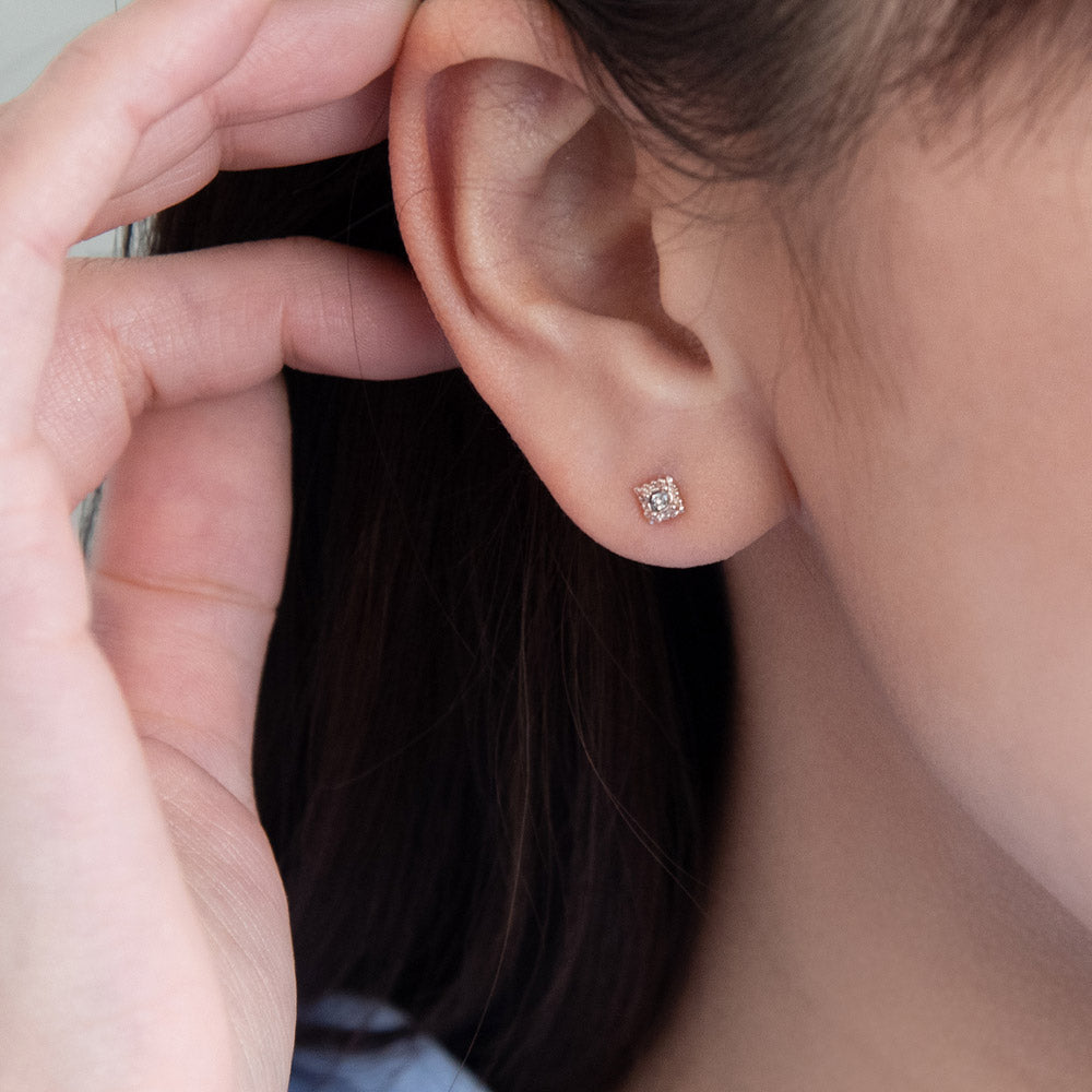 Pink Gold Tone Square Studs