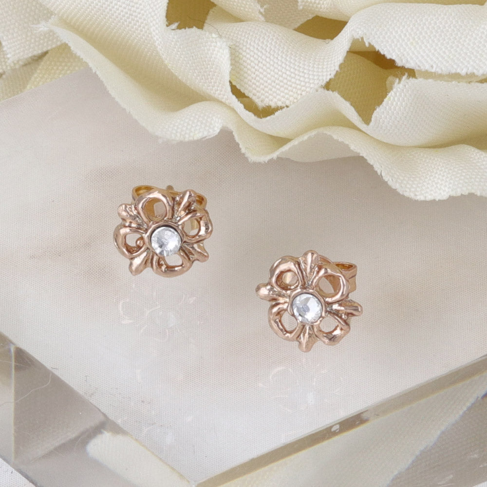 Pink Gold Tone Openwork Studs - osewaya