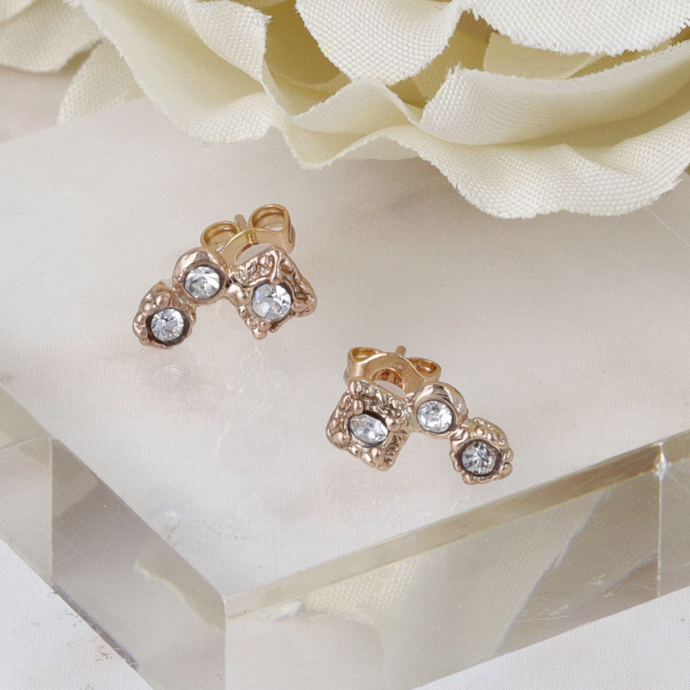 Pink Gold Tone Cluster Studs
