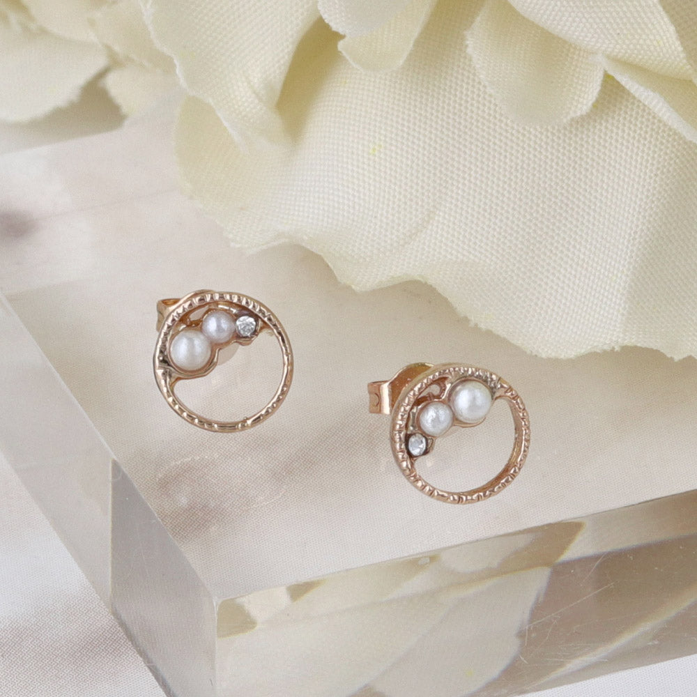 Pink Gold Tone Circle Studs - osewaya