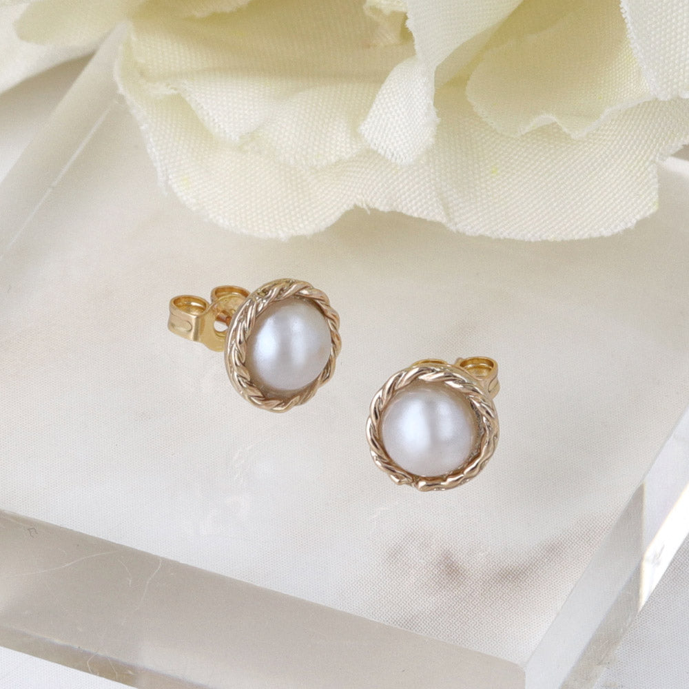 Pink Gold Tone Faux Pearl Studs