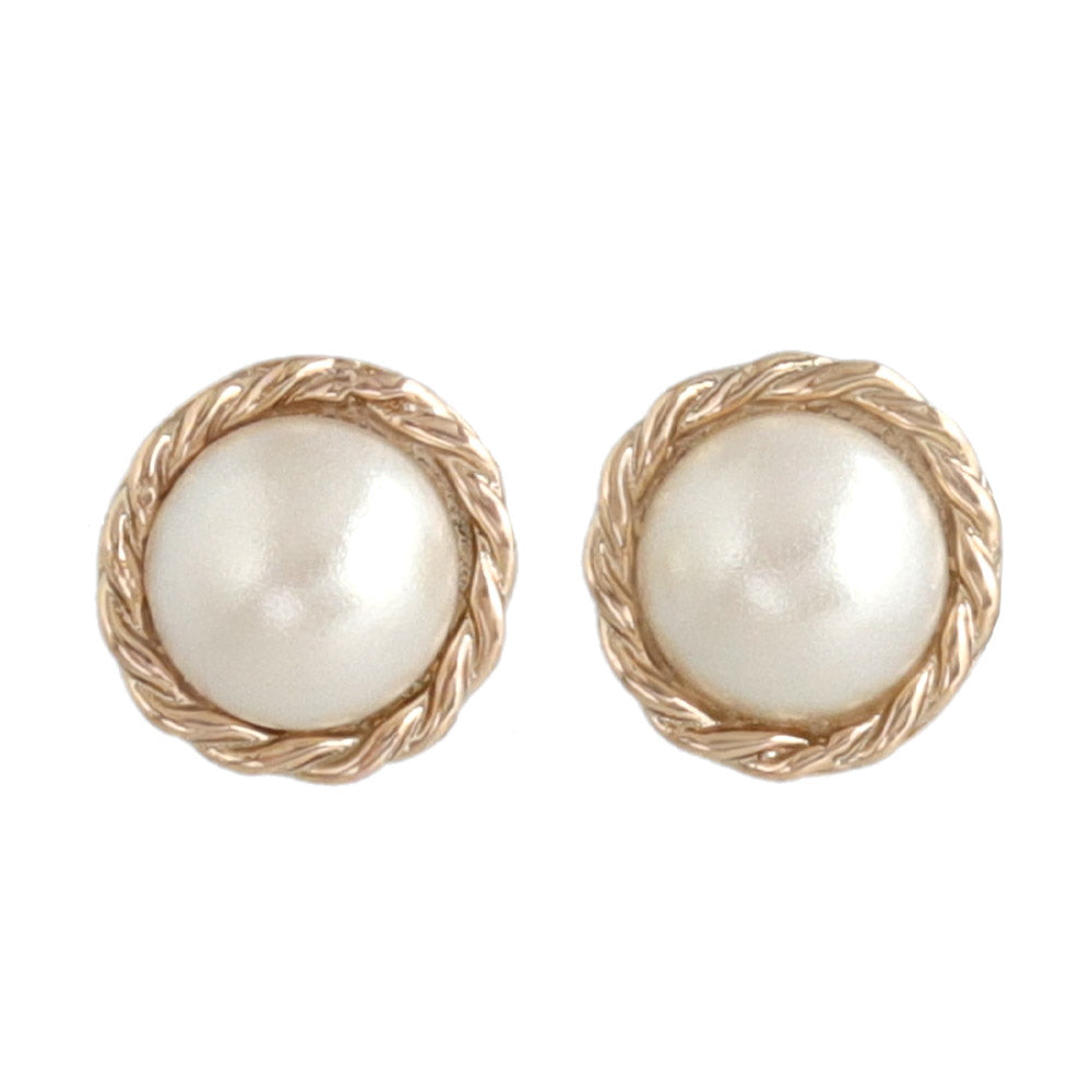 Pink Gold Tone Faux Pearl Studs