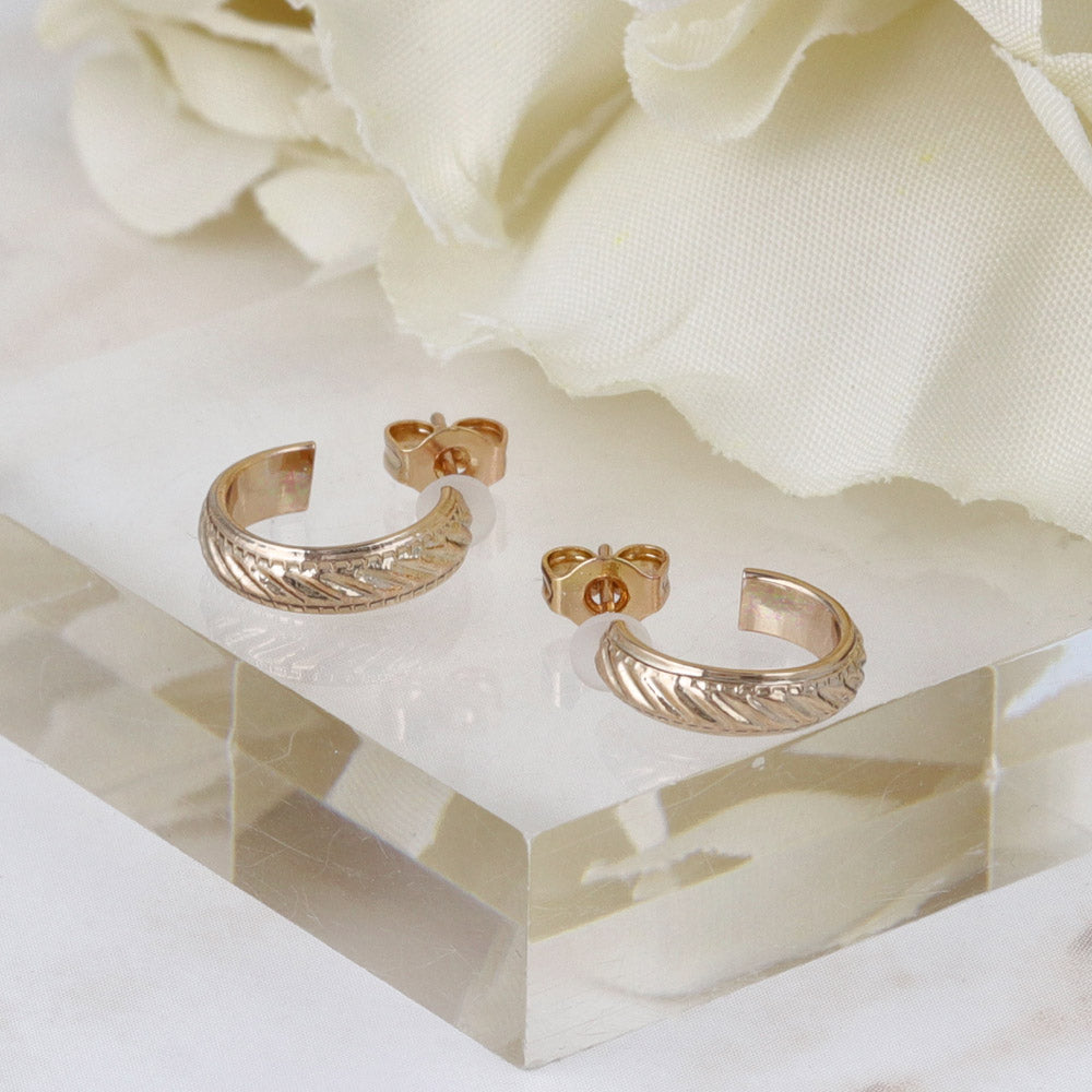 Pink Gold Tone Textured Hoop Earrings