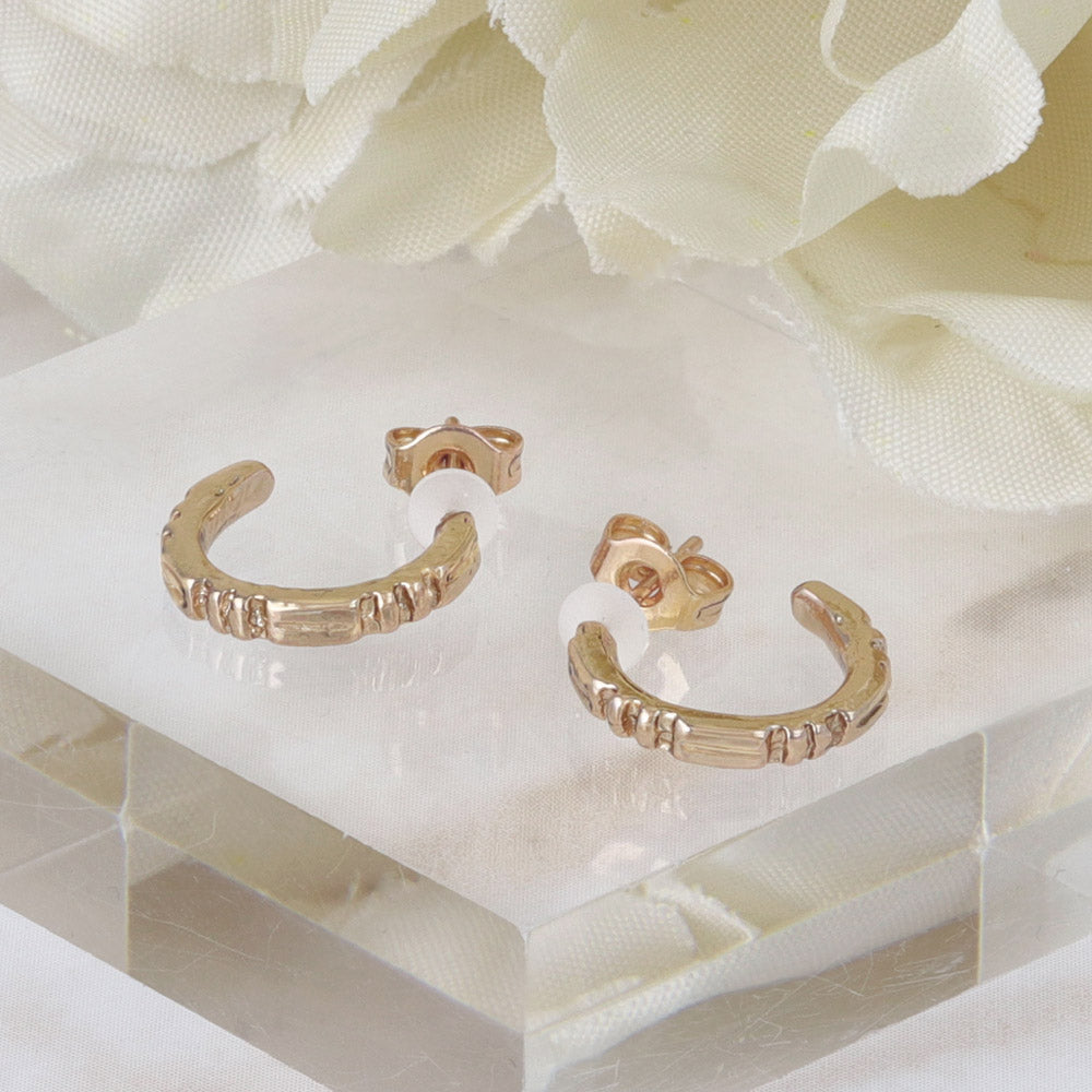 Pink Gold Tone Cut Hoop Earrings - osewaya