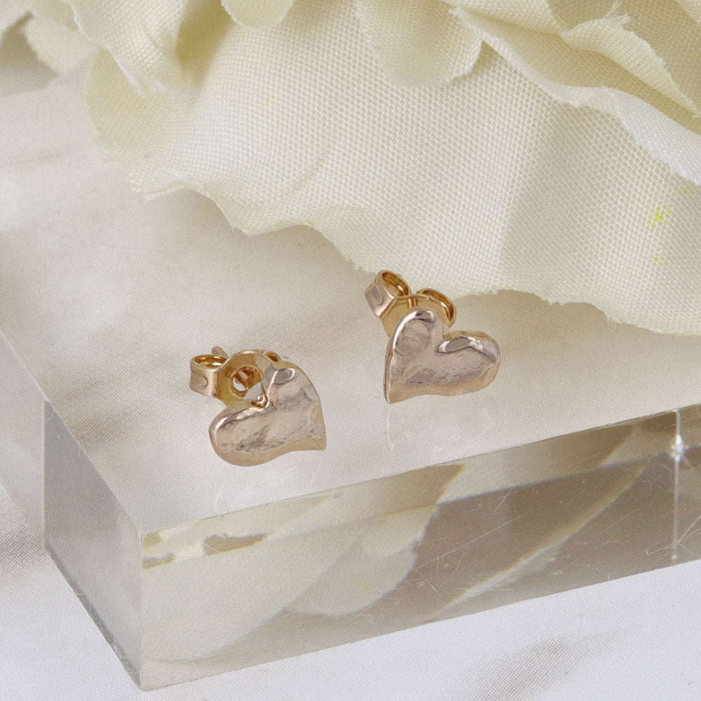 Pink Gold Tone Organic Heart Studs - osewaya