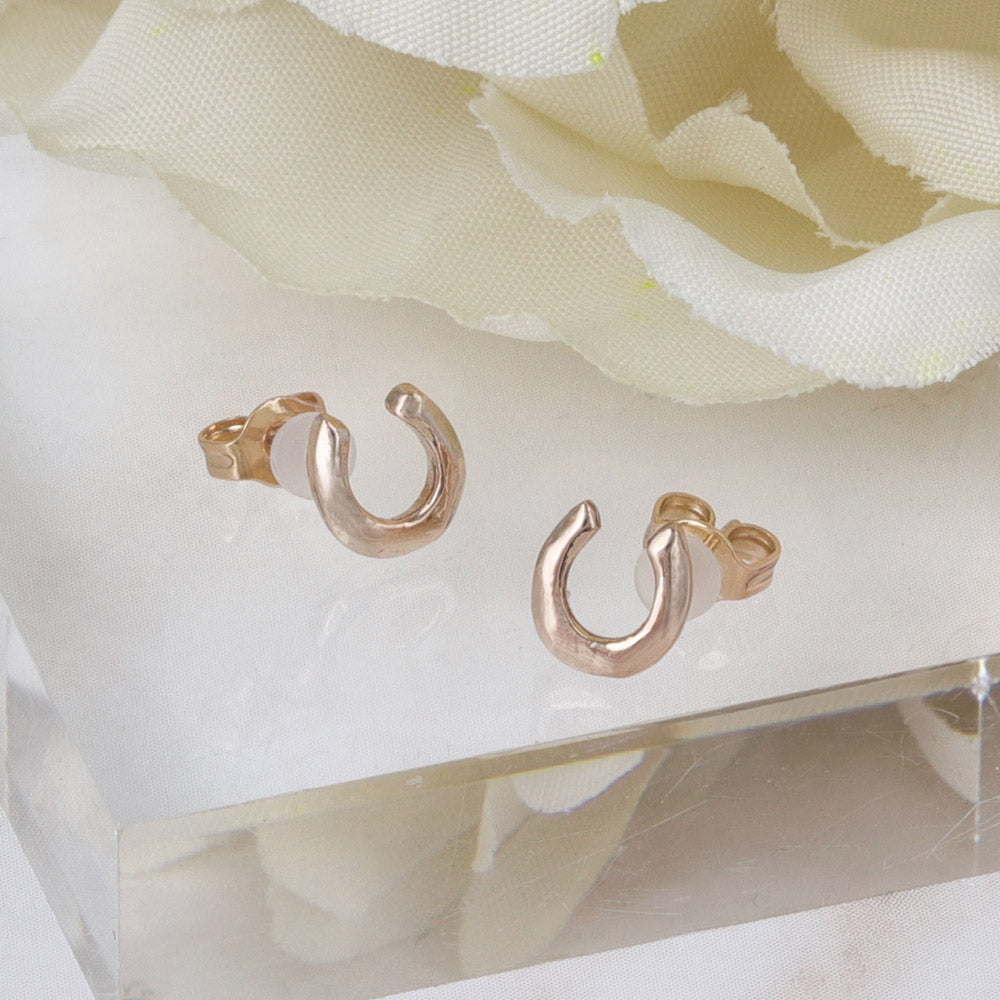 Pink Gold Tone Horseshoe Studs