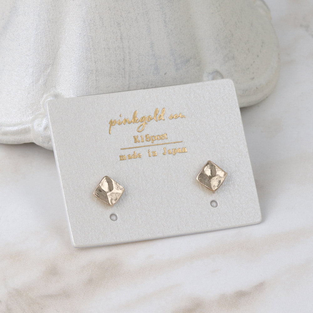 Pink Gold Tone Dimpled Square Studs