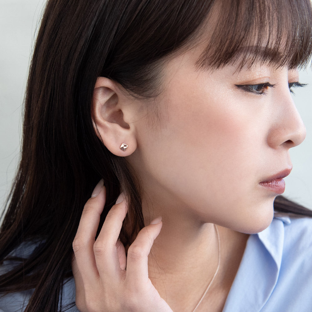 Pink Gold Tone Dimpled Square Studs