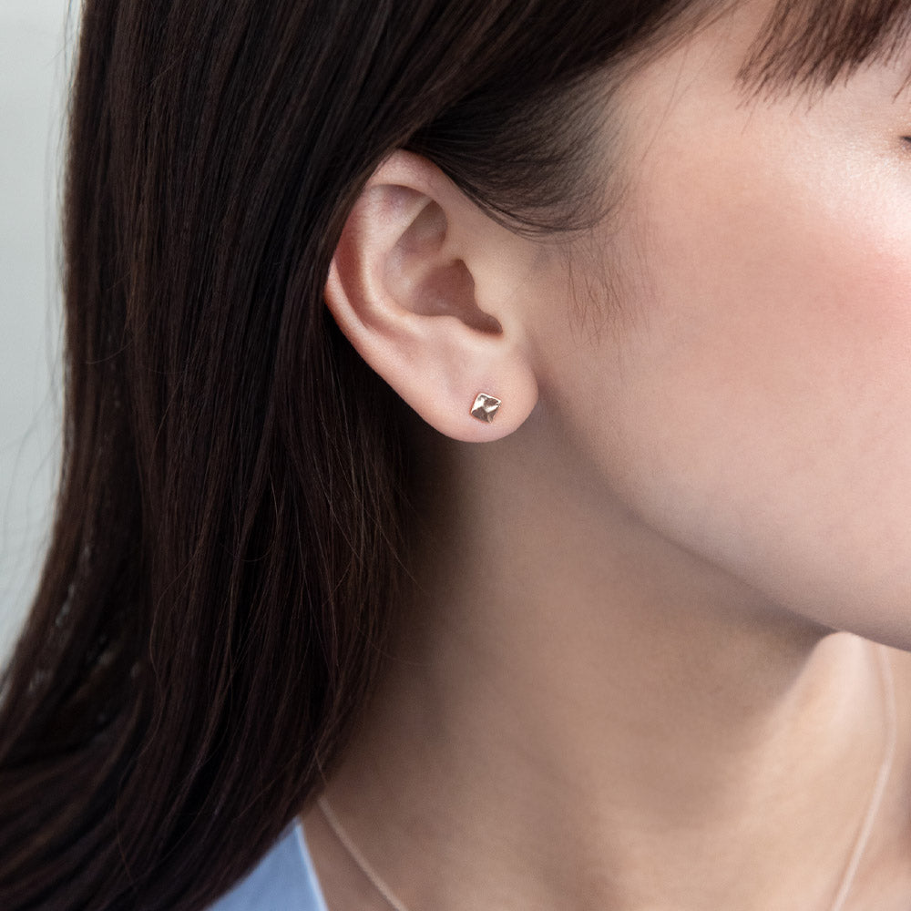 Pink Gold Tone Dimpled Square Studs