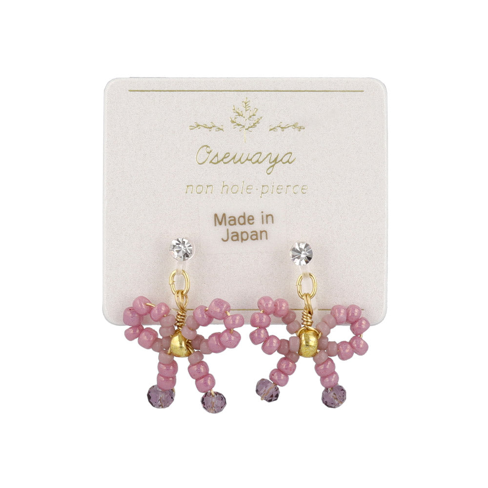 Beaded Bow Drop Invisible Clip Ons
