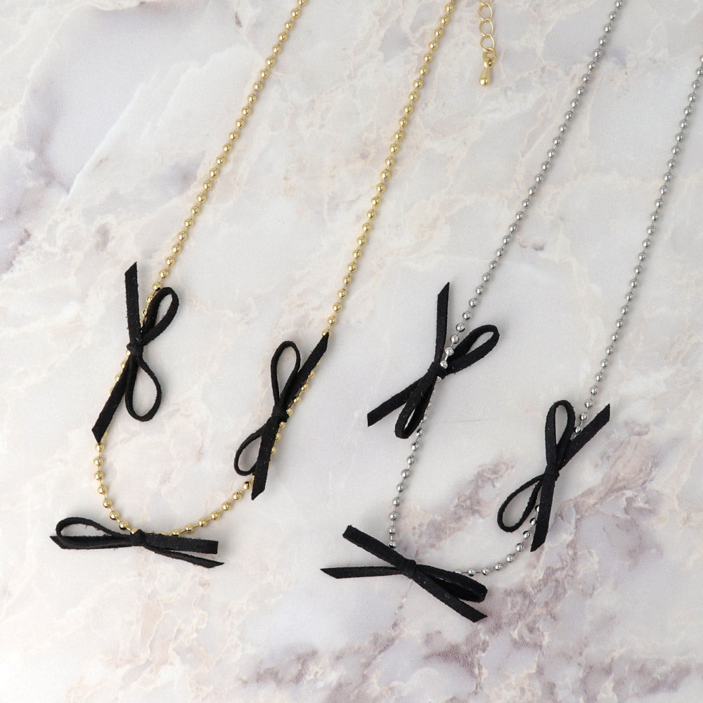 Triple Bow Ball Chain Necklace - osewaya