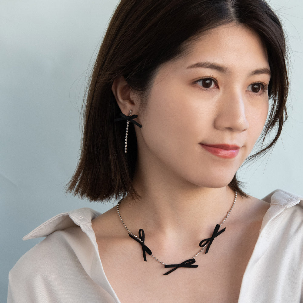 Triple Bow Ball Chain Necklace