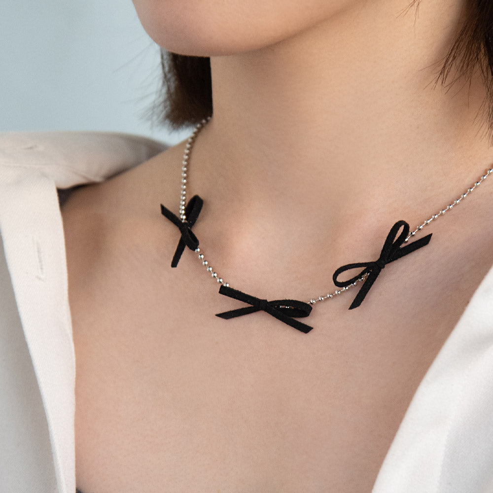 Triple Bow Ball Chain Necklace