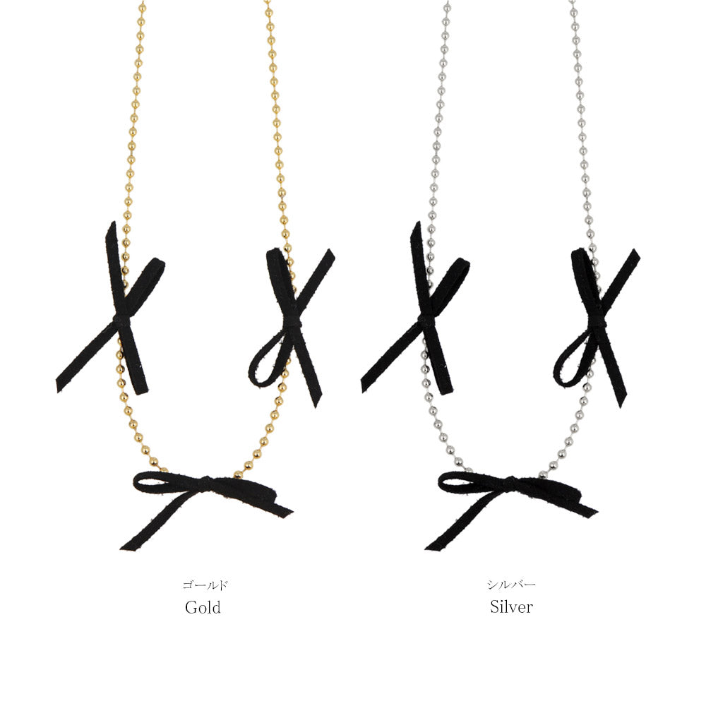Triple Bow Ball Chain Necklace