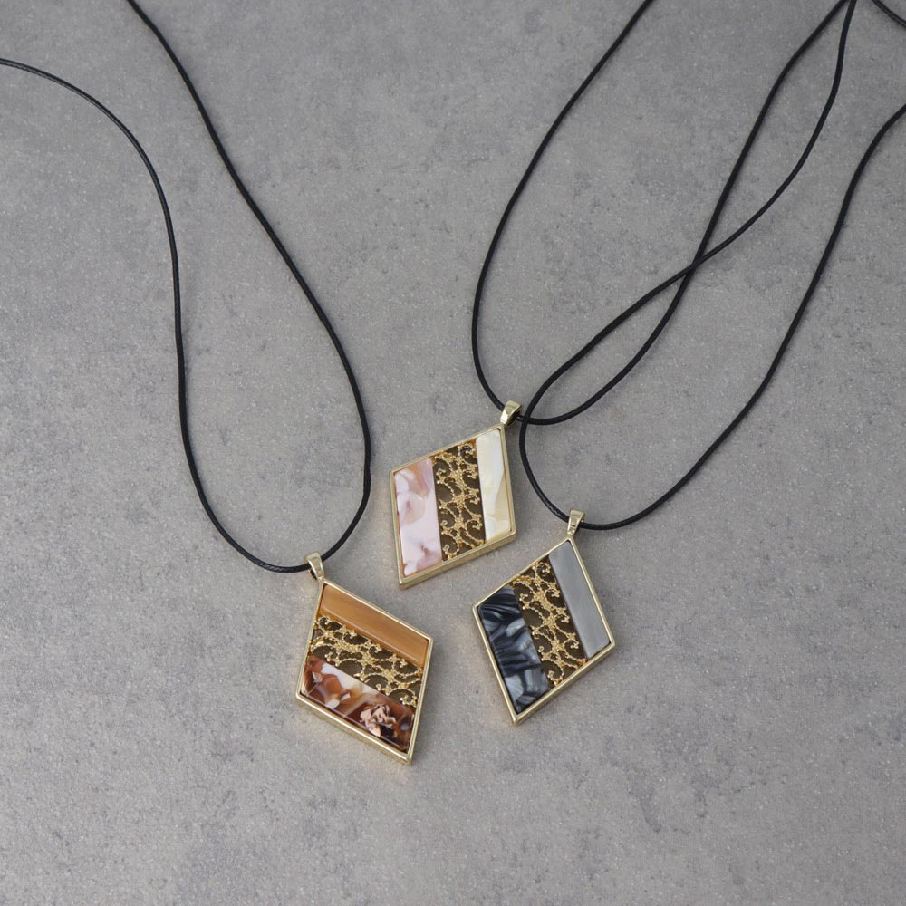 Mixed Texture Rectangle Pendant Necklace