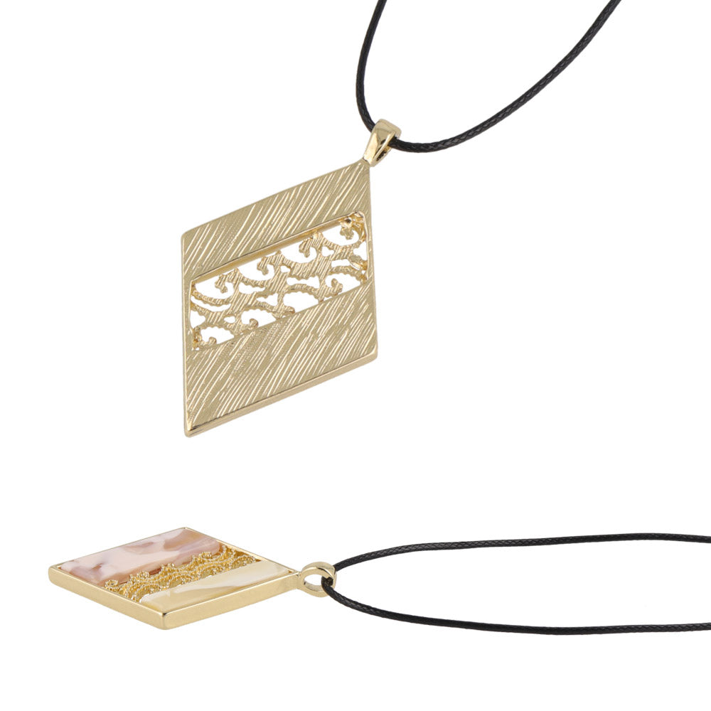 Mixed Texture Rectangle Pendant Necklace