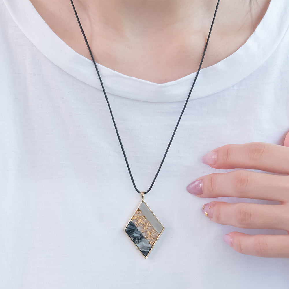 Mixed Texture Rectangle Pendant Necklace