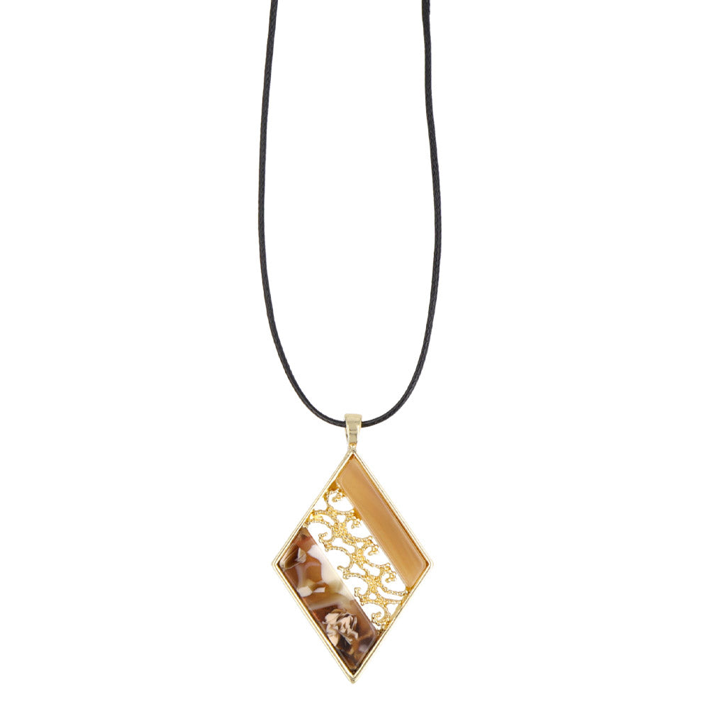 Mixed Texture Rectangle Pendant Necklace