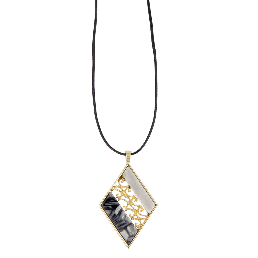 Mixed Texture Rectangle Pendant Necklace