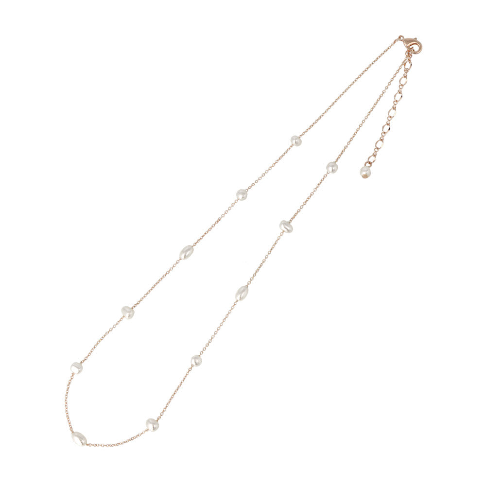 Rose Silver Pearl Station Necklace