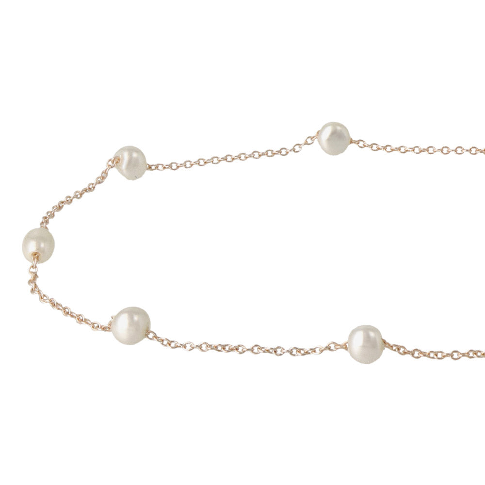 Rose Silver Pearl Station Necklace