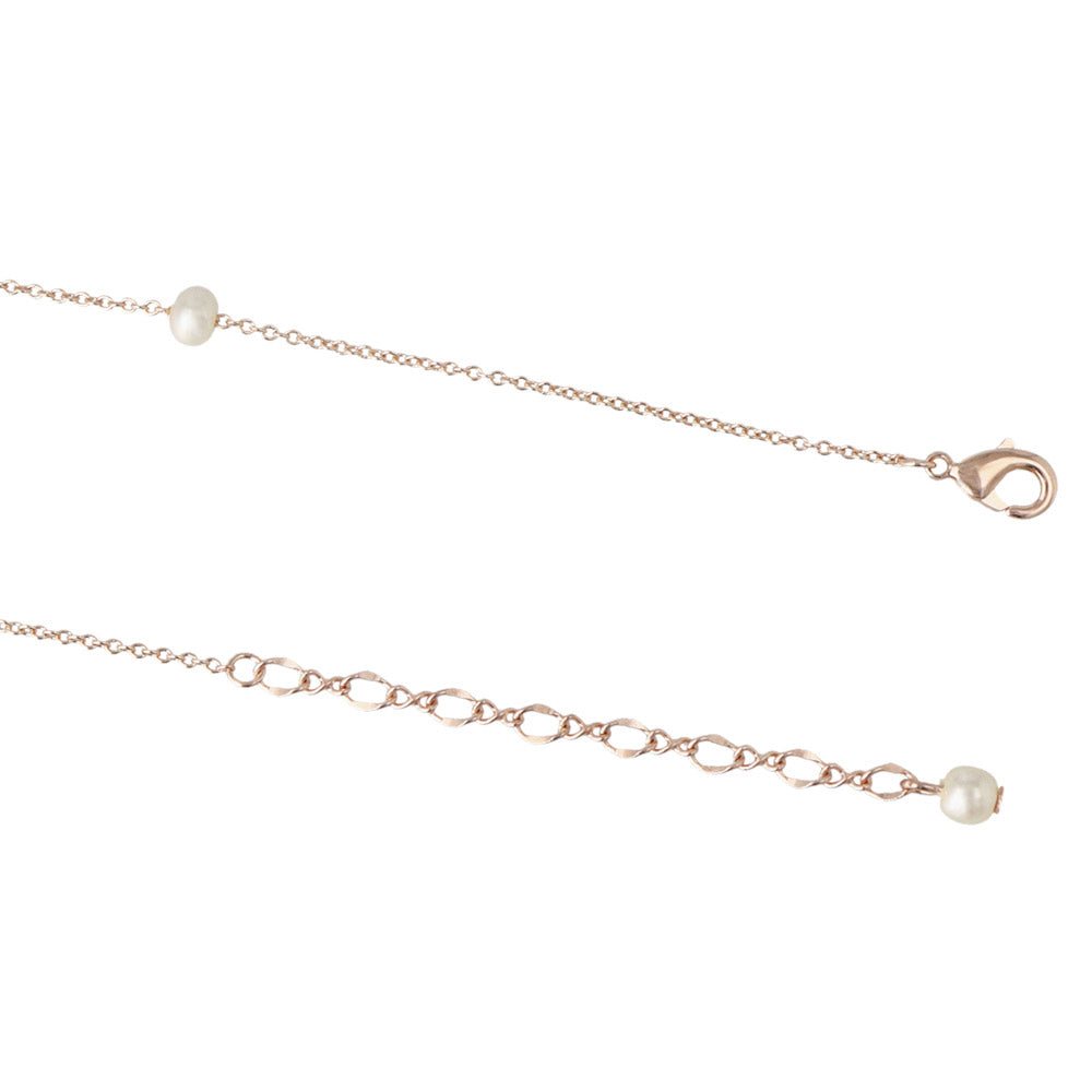Rose Silver Pearl Station Necklace