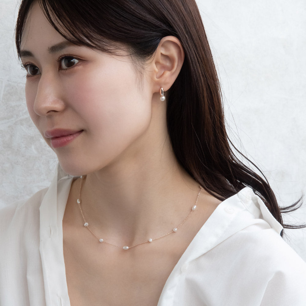 Rose Silver Pearl Station Necklace