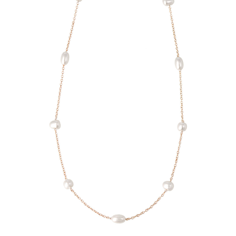 Rose Silver Pearl Station Necklace
