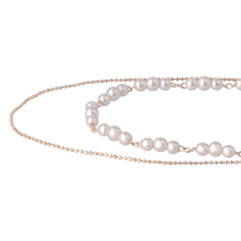 Rose Silver Pearl and Chain Layered Necklace