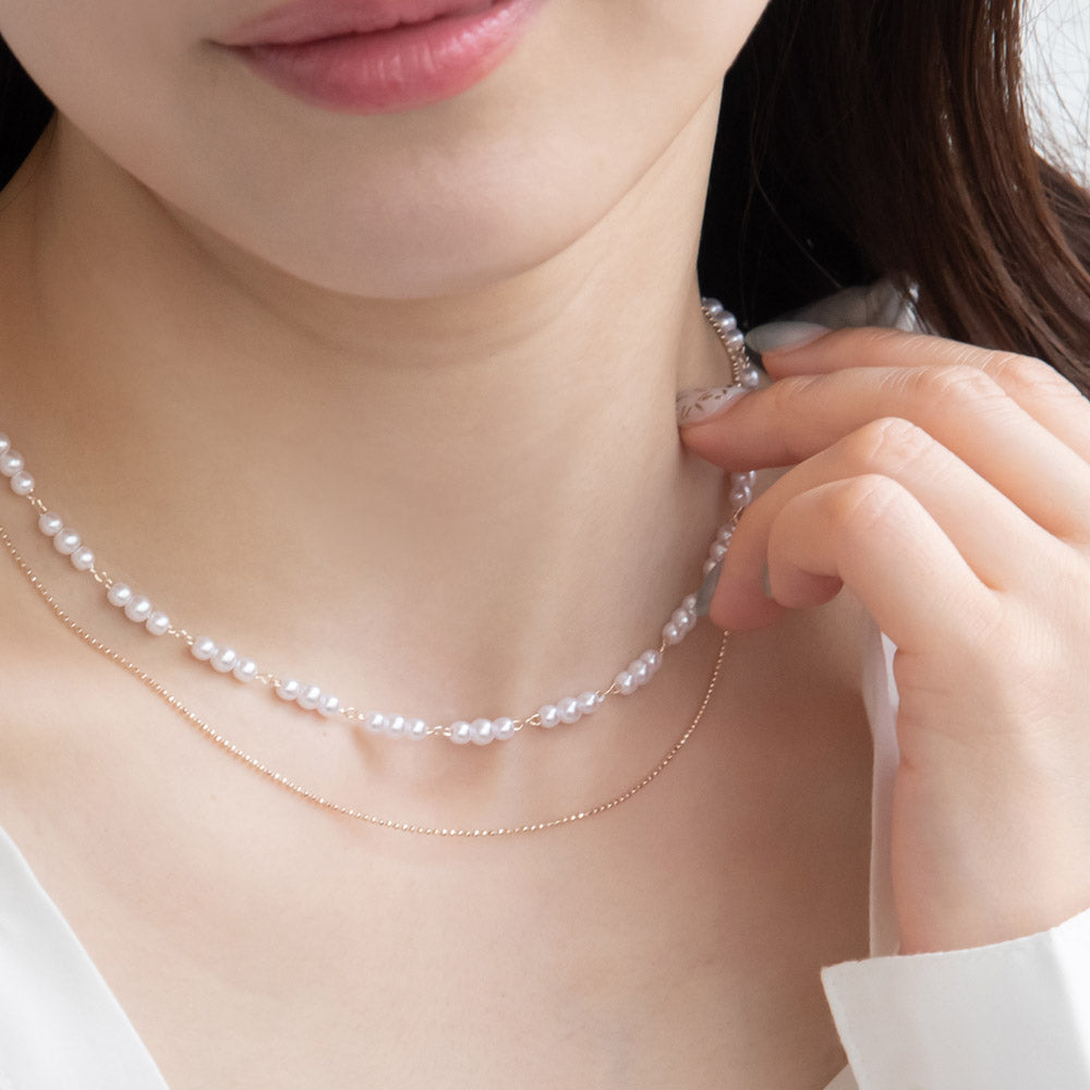 Rose Silver Pearl and Chain Layered Necklace