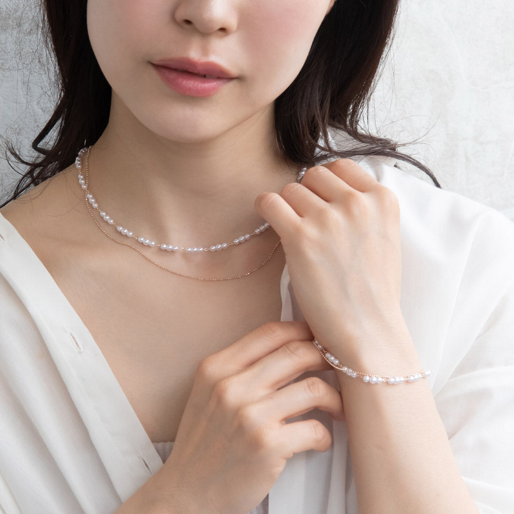 Rose Silver Pearl and Chain Layered Necklace