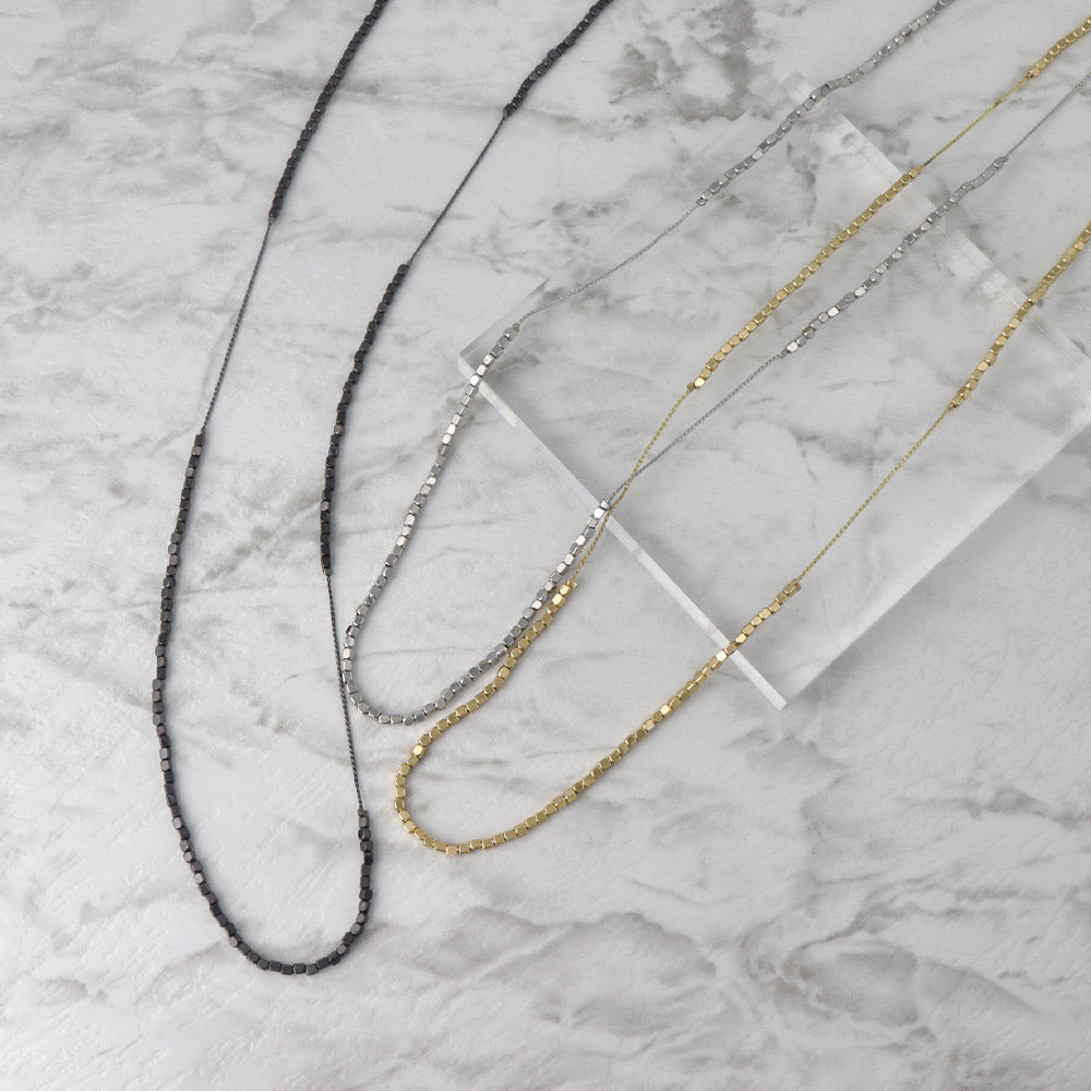Cube Bead Long Asymmetrical Necklace