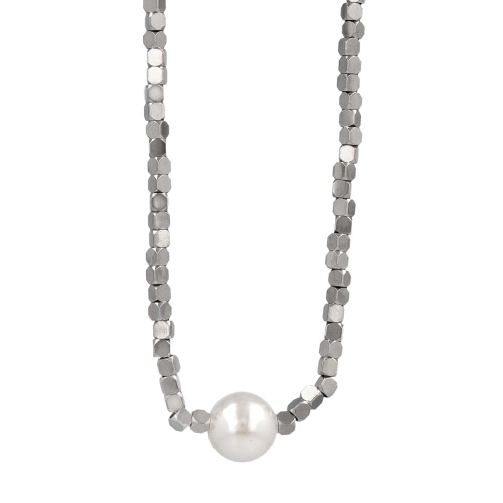 Cube Bead Single Pearl Necklace