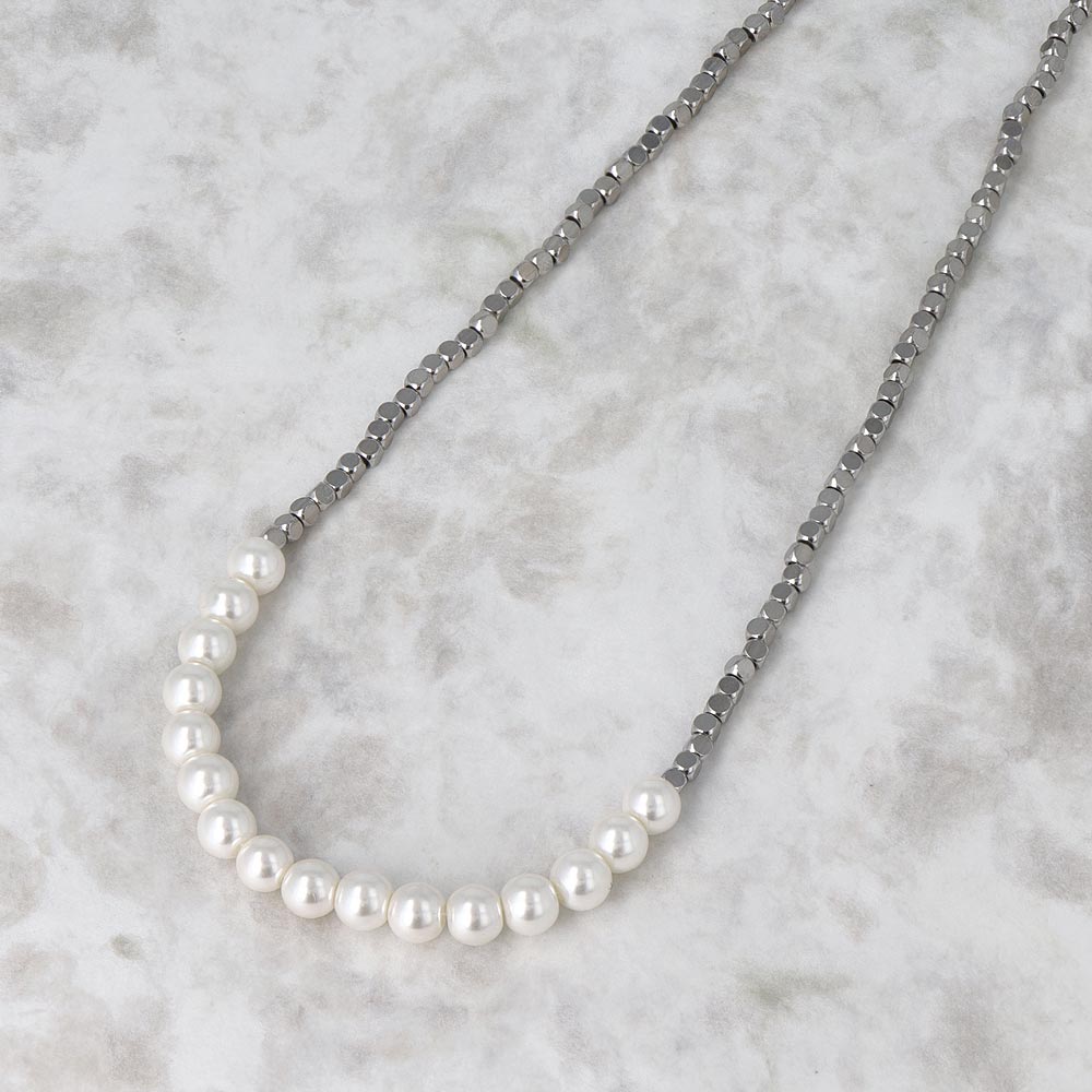 Pearl and Cube Bead Necklace