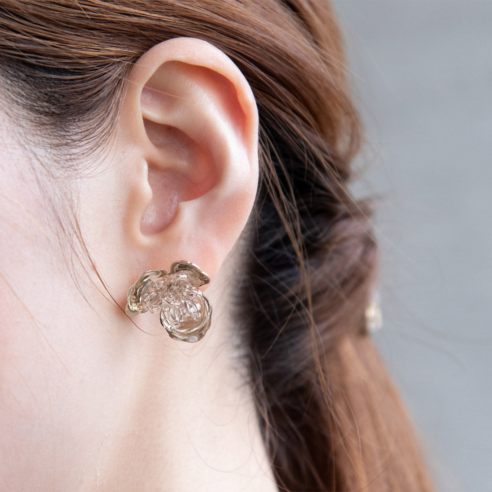 Metal Three Petal Flower Earrings