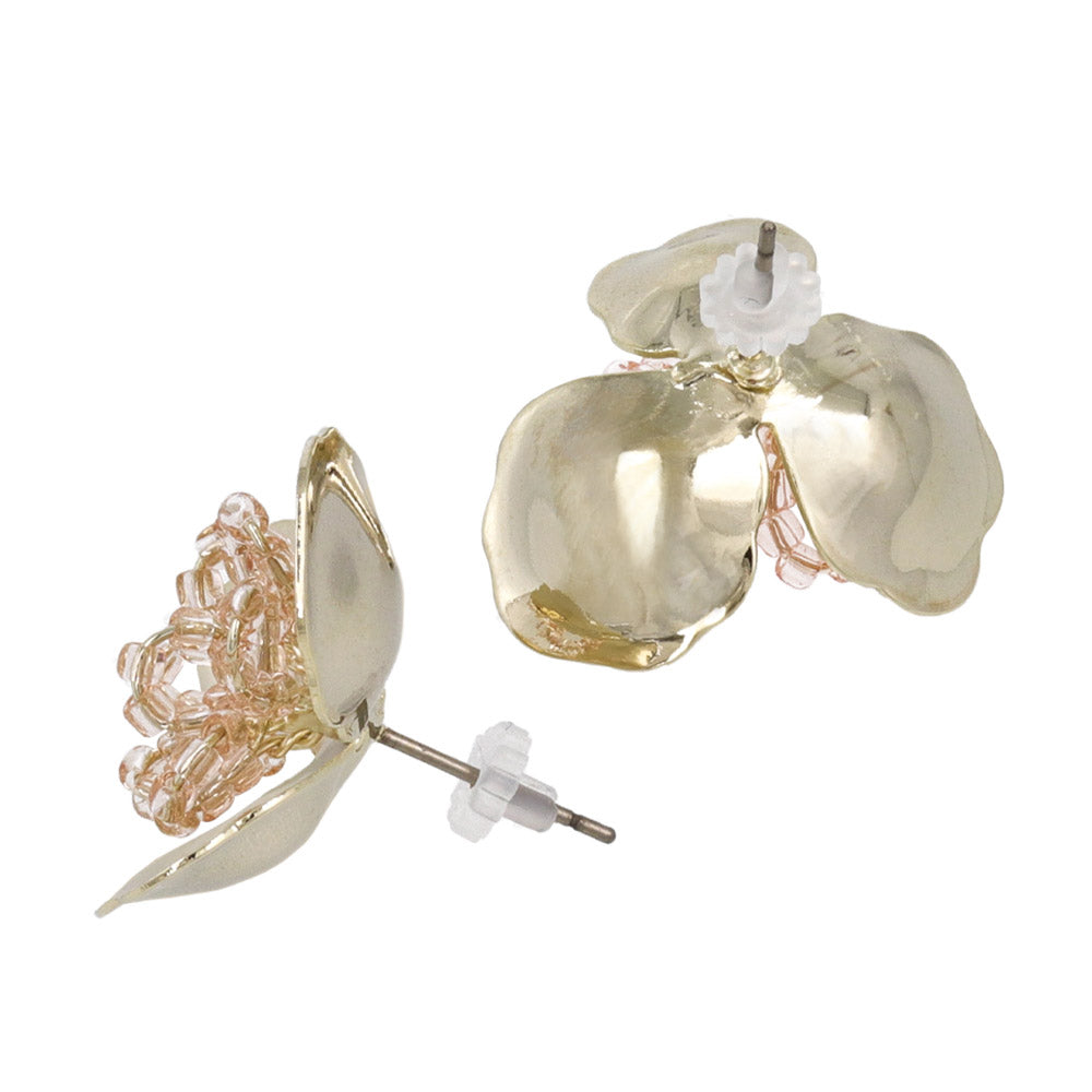 Metal Three Petal Flower Earrings