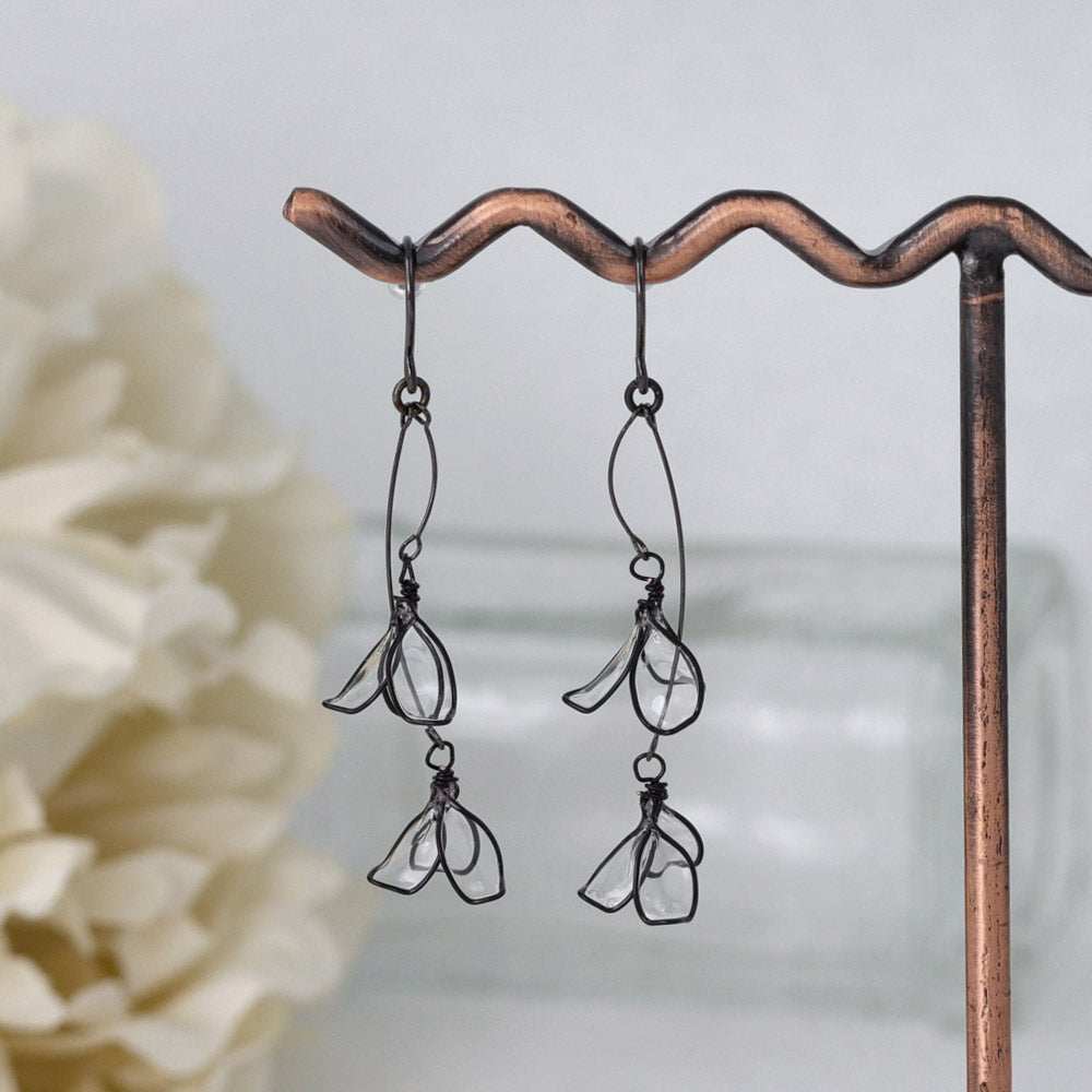 Black Wire Double Flower Earrings - osewaya