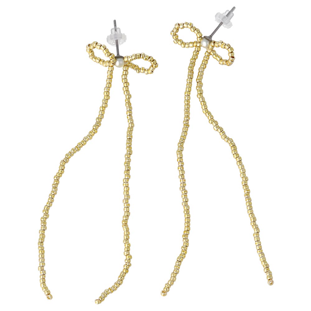 Long Beaded Bow Earrings