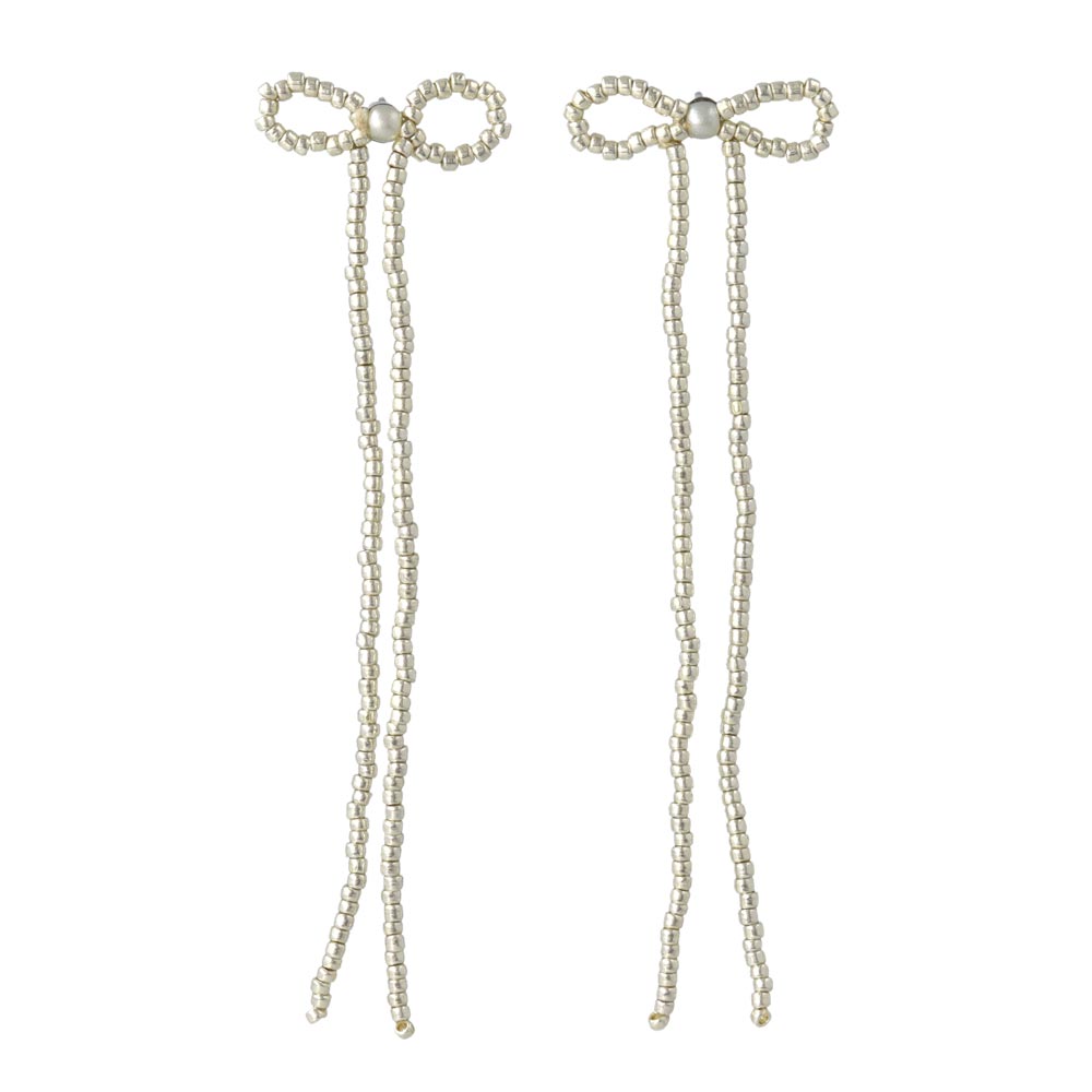 Long Beaded Bow Earrings