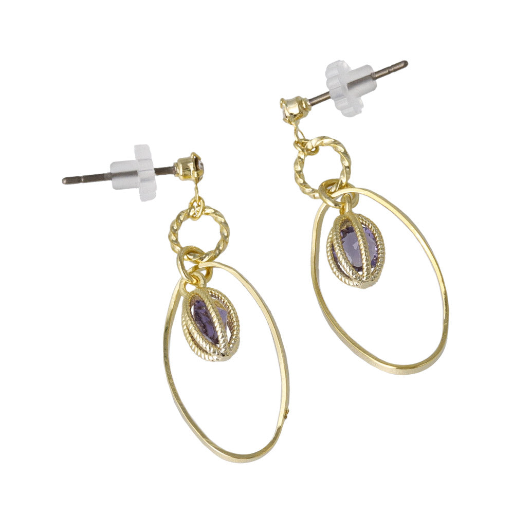 Oval Cage Stone Hoop Drop Earrings