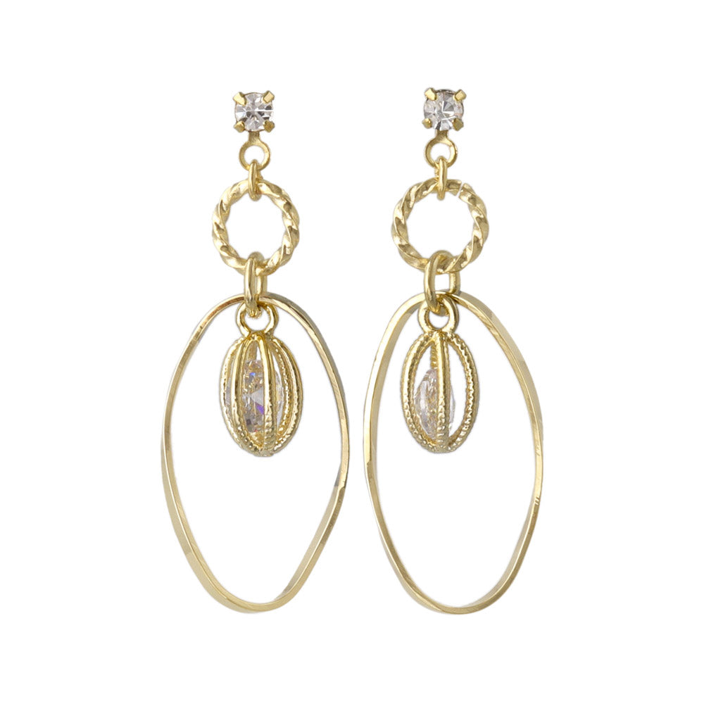 Oval Cage Stone Hoop Drop Earrings